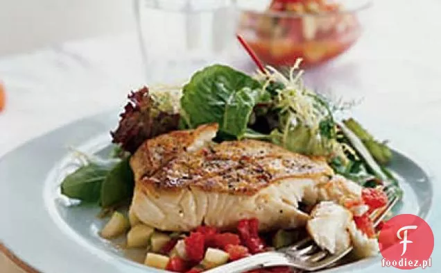 Smażony Halibut z salsą Gazpacho