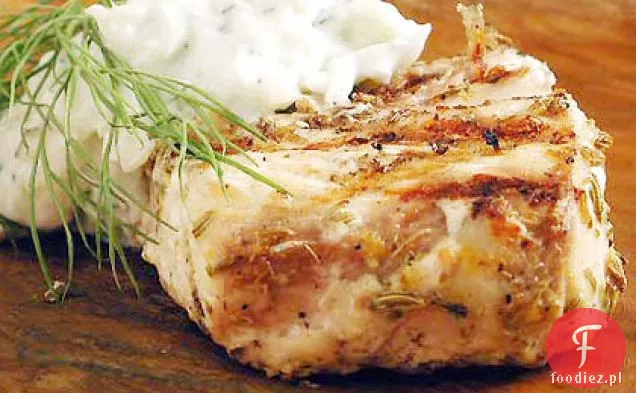 Halibut marynowany z koprem włoskim Tzatziki