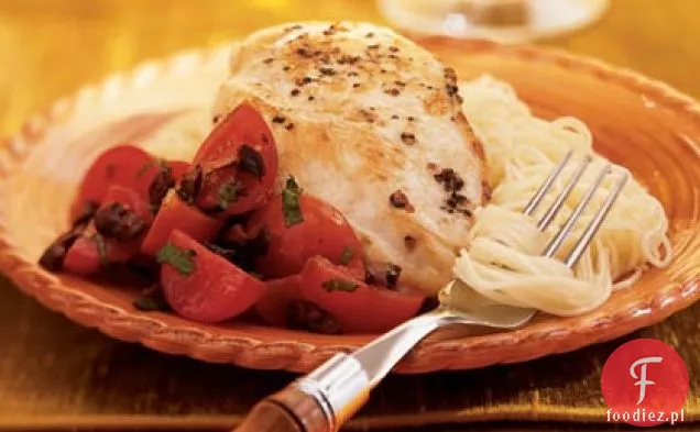 Kurczak z Pomidorkiem wiśniowym i polewą oliwkową