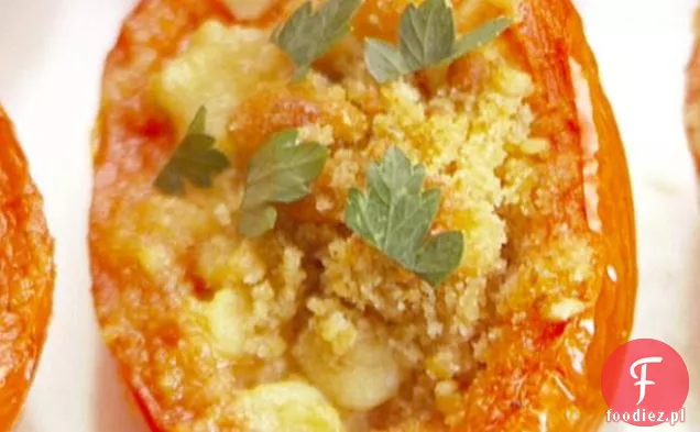 Pieczone pomidory z czosnkiem, gorgonzolą i ziołami