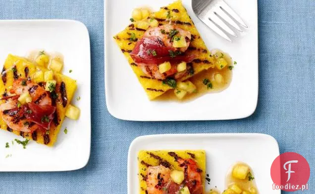 Ananas Polenta kwadraty z krewetkami