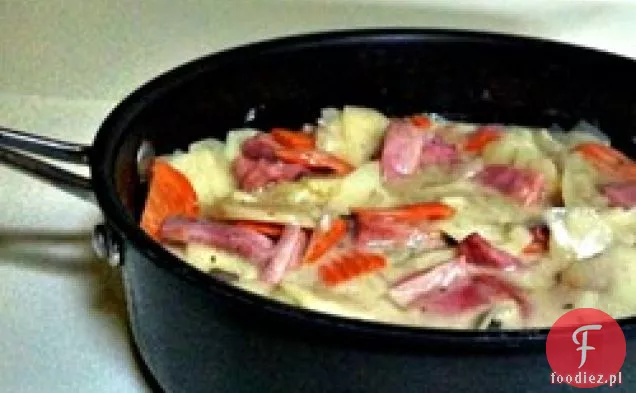 Brązowy cukier szynka i Patelnia ziemniaczana