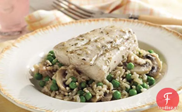 Halibut śródziemnomorski z grzybowym ryżem Pilaf