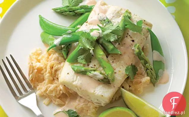 Pergamin Halibut z ryżem kokosowo-migdałowym