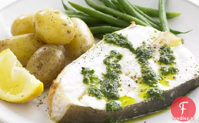 Grillowany Halibut z zielonym sosem