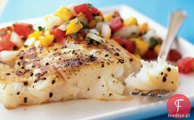 Grillowany halibut i świeża Salsa z Mango