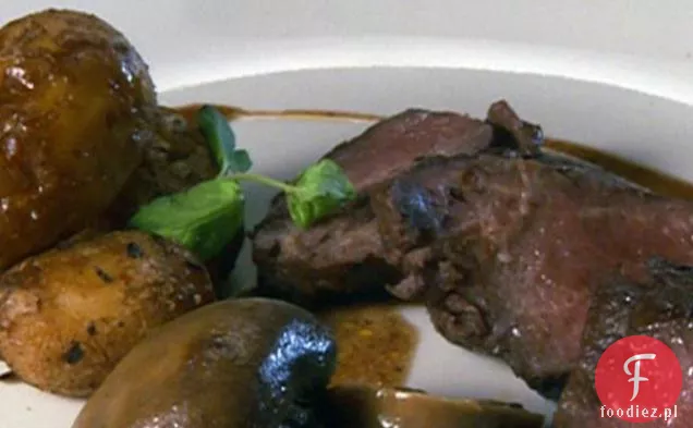 New York Strip Steak with Sauce Robert over Baby Potatoes
