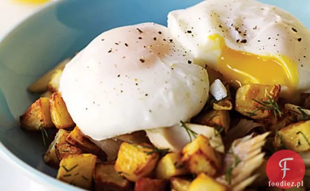 Jajka gotowane z wędzonym pstrągiem i ziemniakami