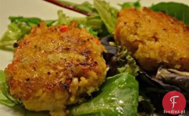 Deviled Crab Cakes on Mixed Greens with imbir-Citrus Vinaigrette