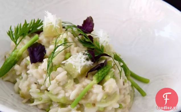 Dzikie Szparagi I Risotto Z Bazylią Opal Z Schłodzonym Zielonym Pomidorem