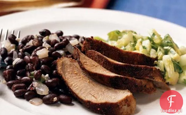 Wieprzowina przyprawiona kminkiem z awokado-Salsa Tomatillo