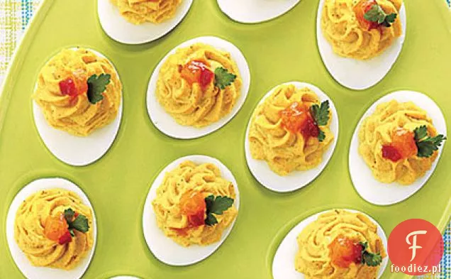 Curry Deviled Eggs with Chutney