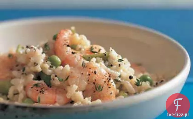 Risotto z groszkiem śnieżnym i krewetkami