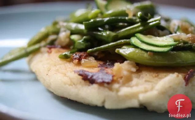 Oversized Mozzarella Arepas With Spring Vegetables