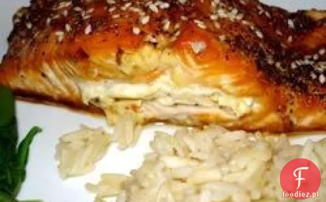 Łosoś nadziewany soją marynowaną i twarogiem Sary