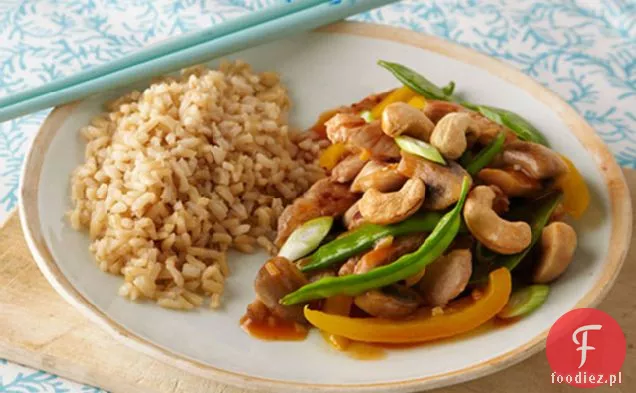 Wieprzowina, groszek śnieżny i pieczarkowy Stir-Fry dla dwojga