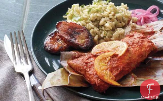 Liść bananowy mahi Mahi z cytrusami i Chiles