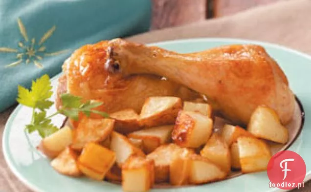 Czosnek-Pieczony kurczak i ziemniaki