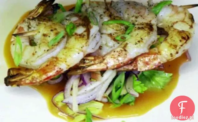 Smażone krewetki, Pikantny grill, Jabłko Slaw