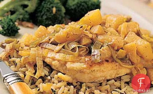 Kurczak z parmezanem z porem i jabłkami