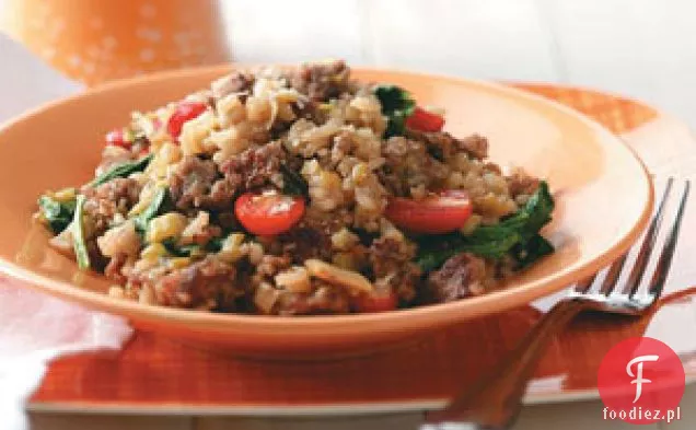 Risotto Kiełbasowe Ze Szpinakiem I Pomidorami