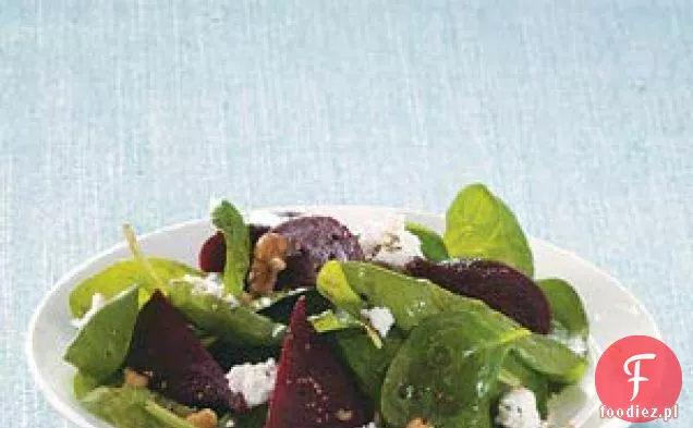 Sałatka szpinakowa z serem kozim i burakami