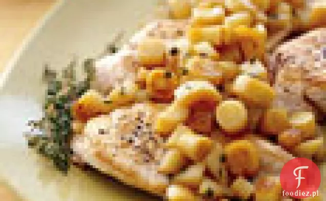Kurczak smażony z pasternakiem, jabłkiem i sosem Sherry