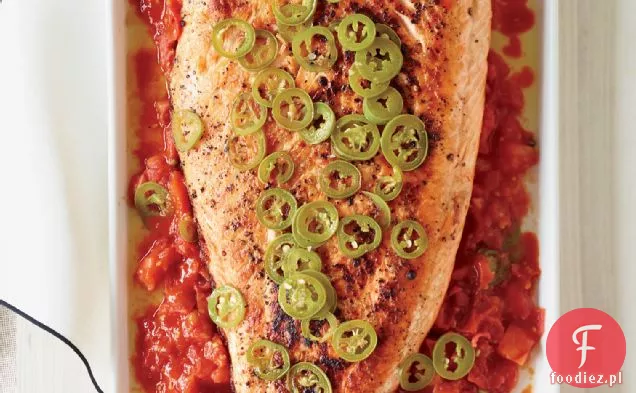 Grillowany łosoś z roztopionymi pomidorami