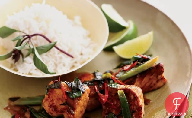 Łosoś z sosem ostrygowym i bazylią