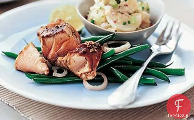 Łosoś balsamiczny i suszony sojowo z zieloną fasolką