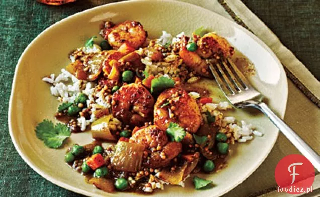 Bombaj krewetki Curry z ryżem kokosowym