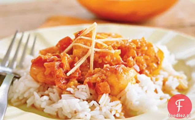 Krewetki z szalotką i liśćmi Curry (Chochin Jhinga)