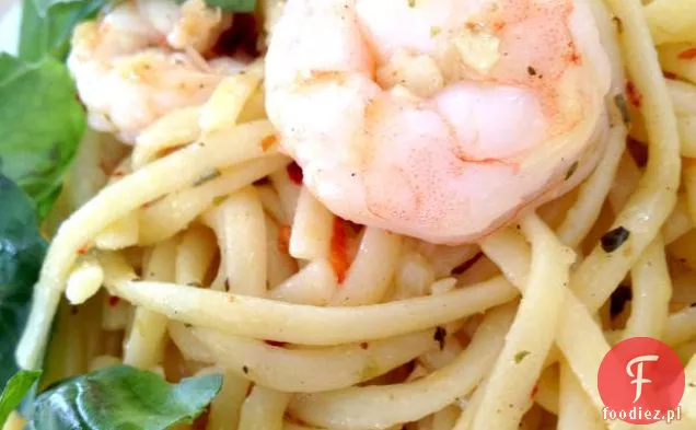 Pikantne krewetki i Spaghetti Aglio Olio (czosnek i olej)