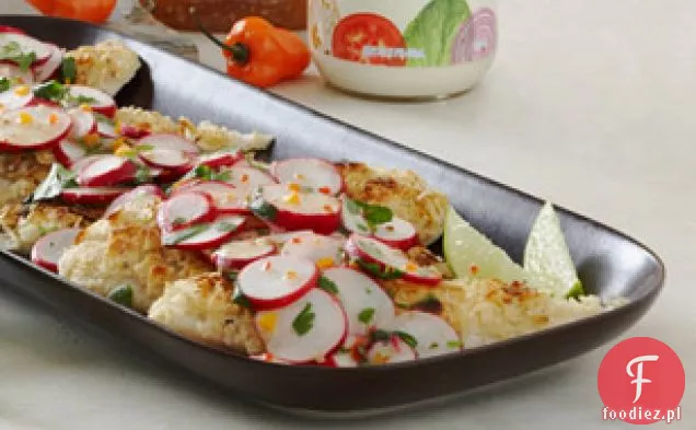 Tortilla-chrupiąca ryba z sałatką z rzodkiewki