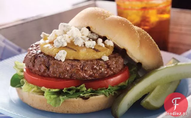 Burgery z serem pleśniowym z grillowanym ananasem