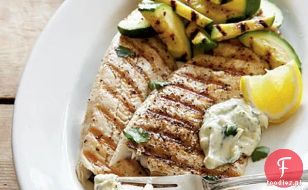 Grillowany pstrąg z Zukami ogrodowymi i ziołami Aïoli