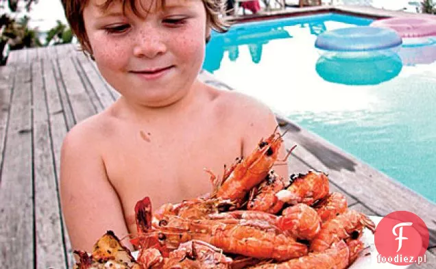 Grillowany Czerwony-Chile kalmary i krewetki