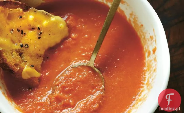 Zupa pomidorowo-pomarańczowa z grillowanymi grzankami serowymi przepis