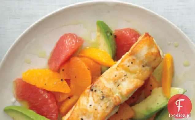 Smażony okoń morski z olejem cytrusowym i awokado