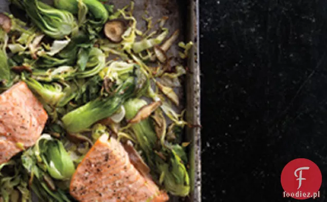 Łosoś Wasabi z Bok Choy, zieloną kapustą i Shiitakes