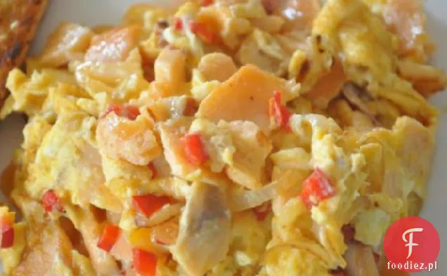 Leo-Lox, jajka i cebula (moja wersja z czerwoną papryką)