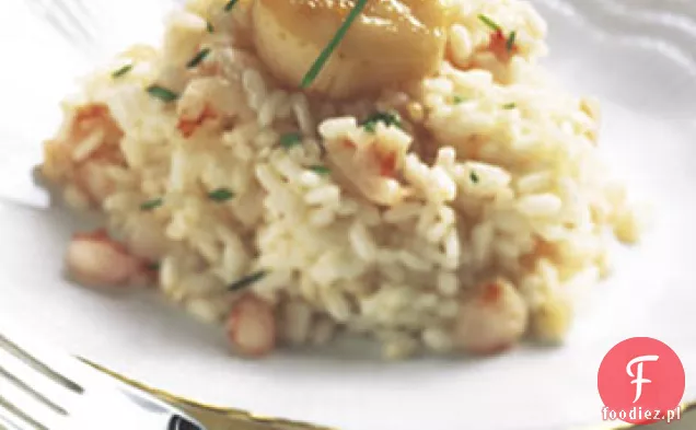 Zapiekane przegrzebki na risotto z krewetkami i truflami