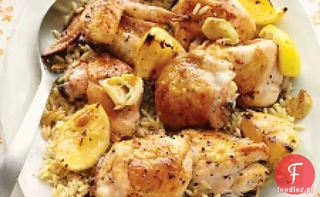Kurczak pieczony cytryną z sałatką z rukoli i koperkiem Orzo z T
