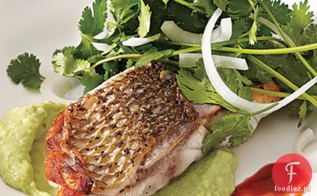 Bas w paski z sałatką Kolendrowo-cebulową