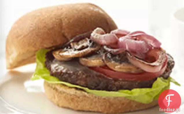 Burger wegetariański z Gruyere i pieczarkami